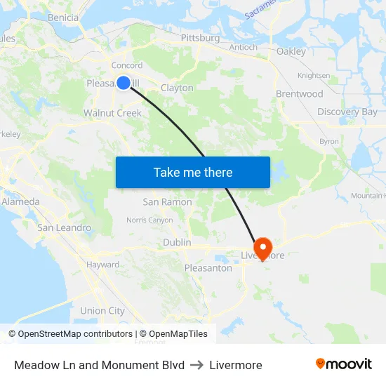 Meadow Ln and Monument Blvd to Livermore map