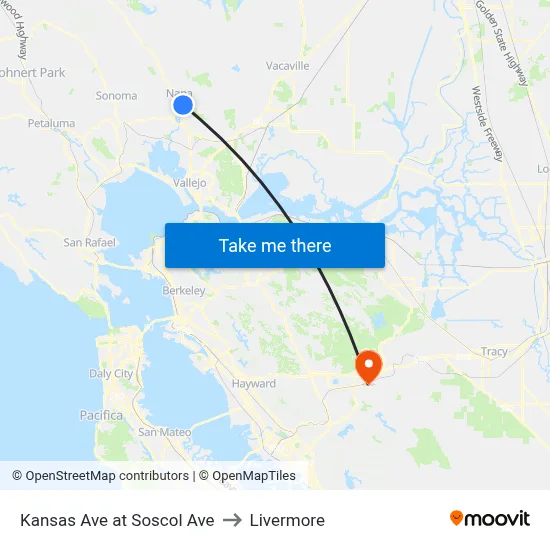 Kansas Ave at Soscol Ave to Livermore map