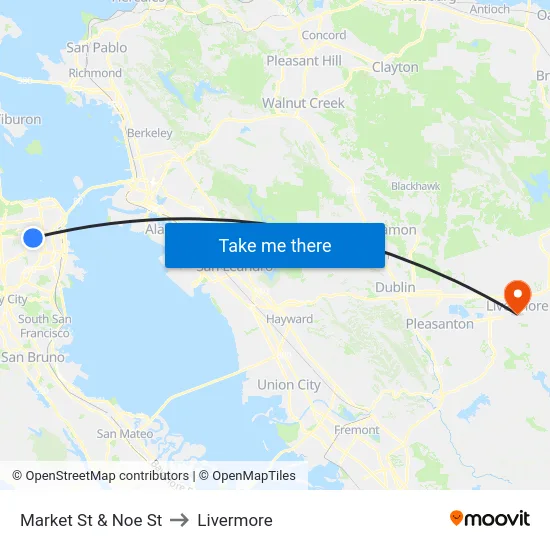 Market St & Noe St to Livermore map