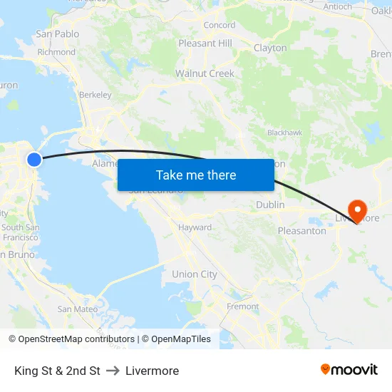 King St & 2nd St to Livermore map