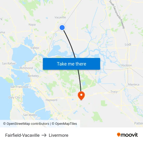 Fairfield-Vacaville to Livermore map