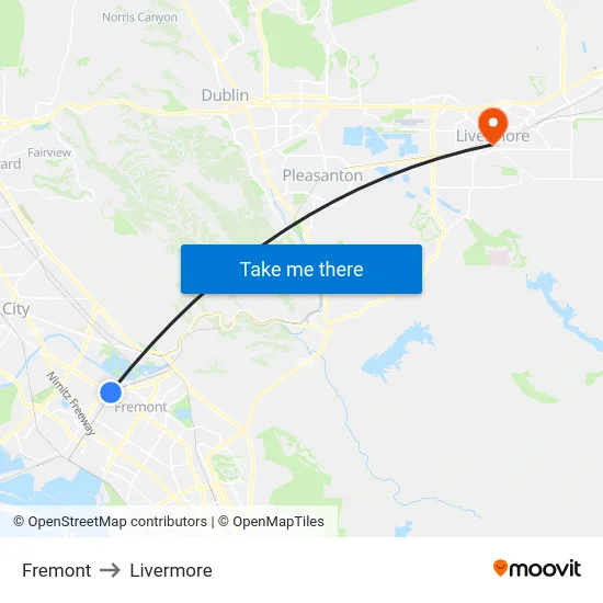 Fremont to Livermore map