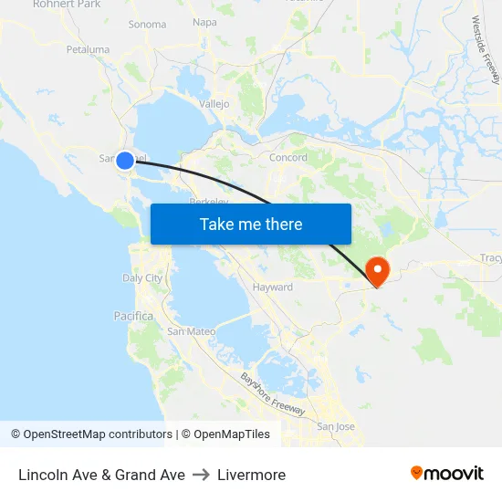 Lincoln Ave & Grand Ave to Livermore map