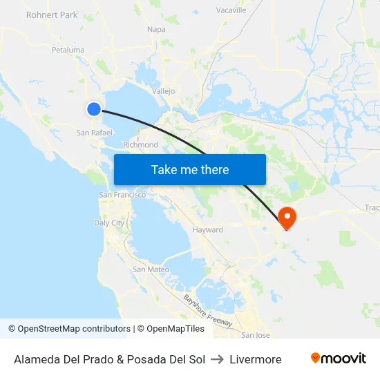 Alameda Del Prado & Posada Del Sol to Livermore map