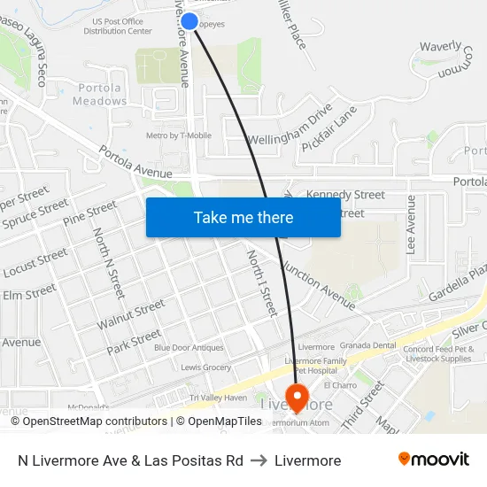 N Livermore Ave & Las Positas Rd to Livermore map