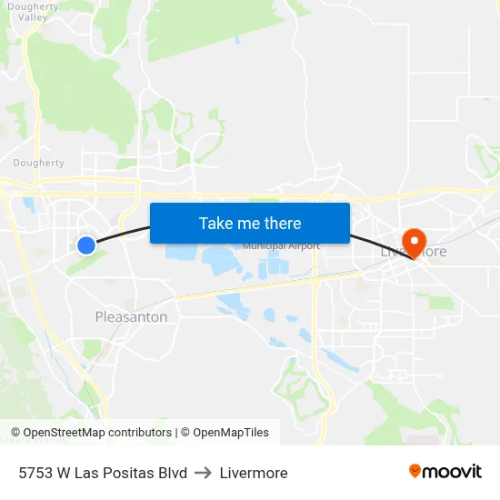 5753 W Las Positas Blvd to Livermore map