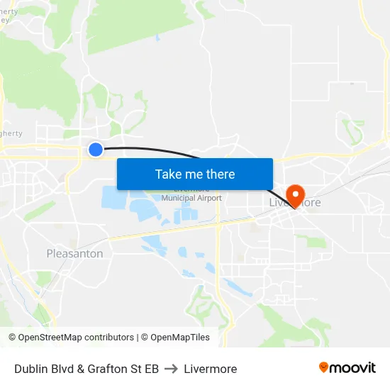 Dublin Blvd & Grafton St EB to Livermore map
