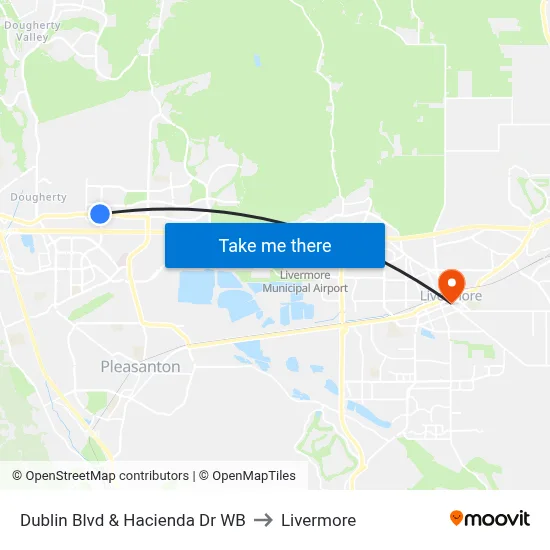 Dublin Blvd & Hacienda Dr WB to Livermore map