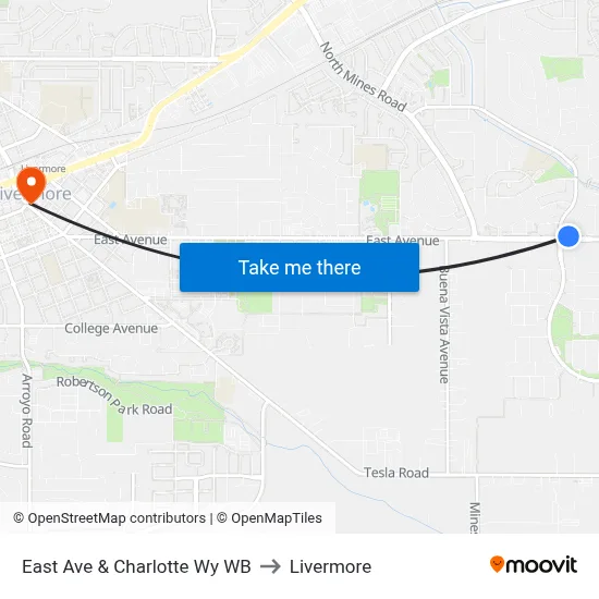 East Ave & Charlotte Wy WB to Livermore map