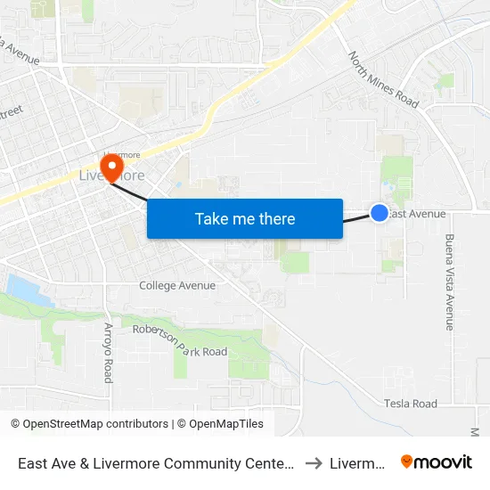 East Ave & Livermore Community Center EB to Livermore map
