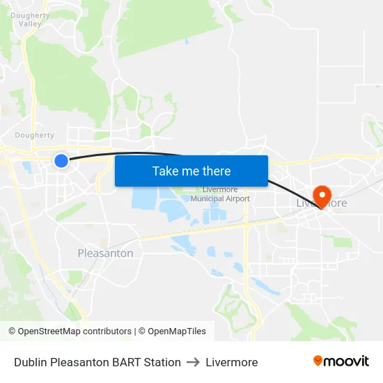 Dublin Pleasanton BART Station to Livermore map