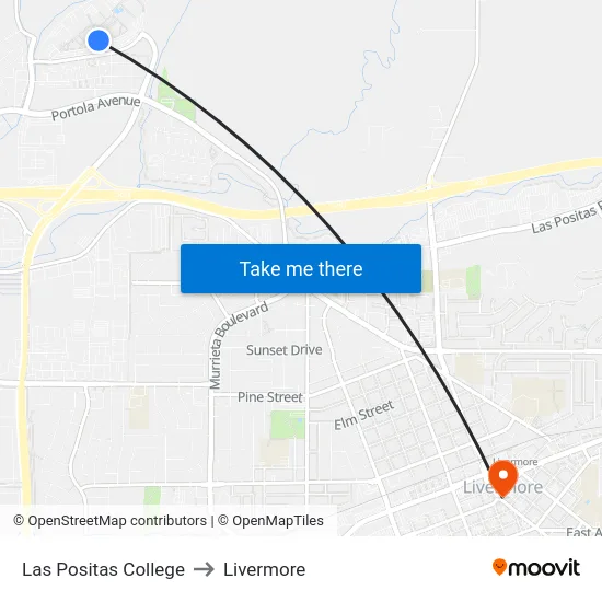 Las Positas College to Livermore map