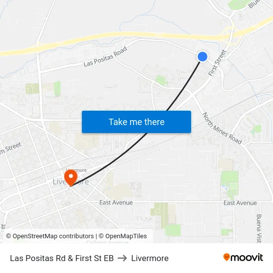 Las Positas Rd & First St EB to Livermore map