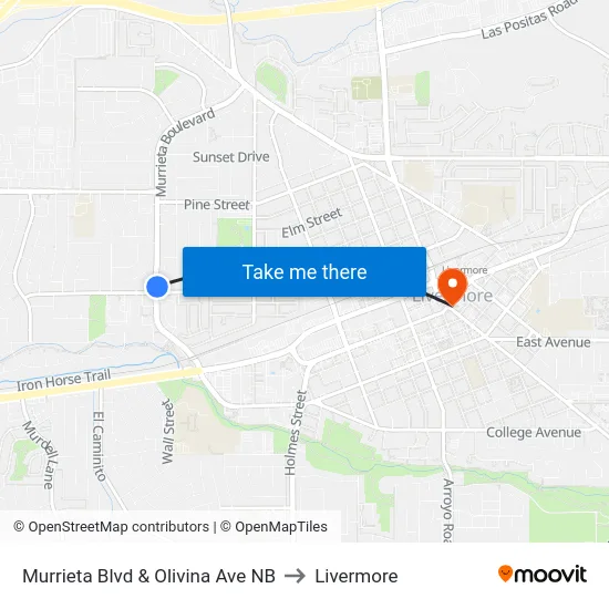 Murrieta Blvd & Olivina Ave NB to Livermore map