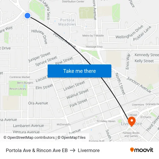 Portola Ave & Rincon Ave EB to Livermore map