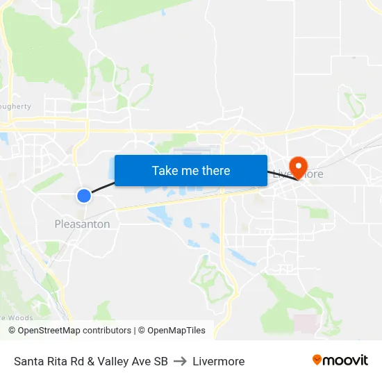 Santa Rita Rd & Valley Ave SB to Livermore map