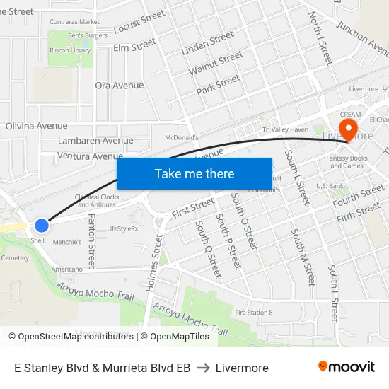 E Stanley Blvd & Murrieta Blvd EB to Livermore map