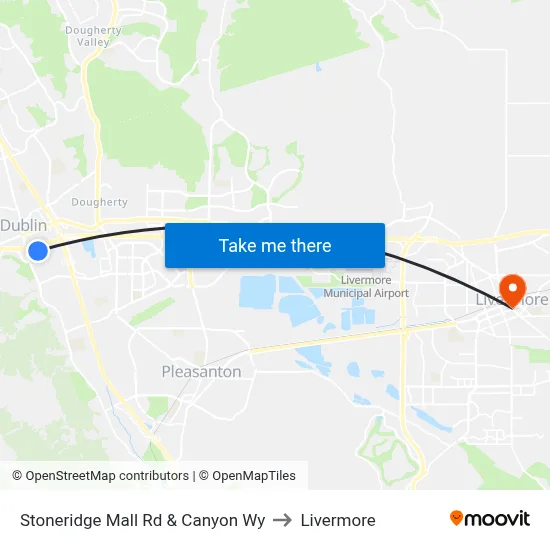 Stoneridge Mall Rd & Canyon Wy to Livermore map
