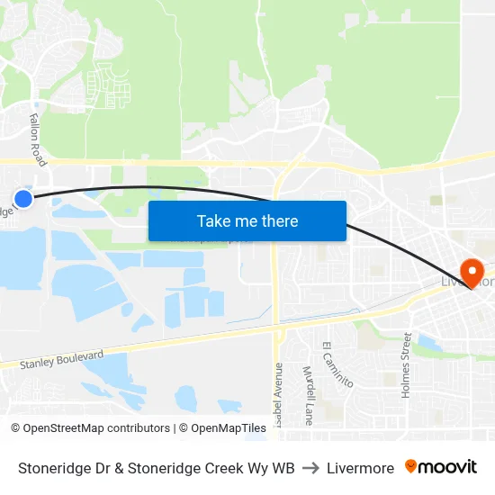 Stoneridge Dr & Stoneridge Creek Wy WB to Livermore map