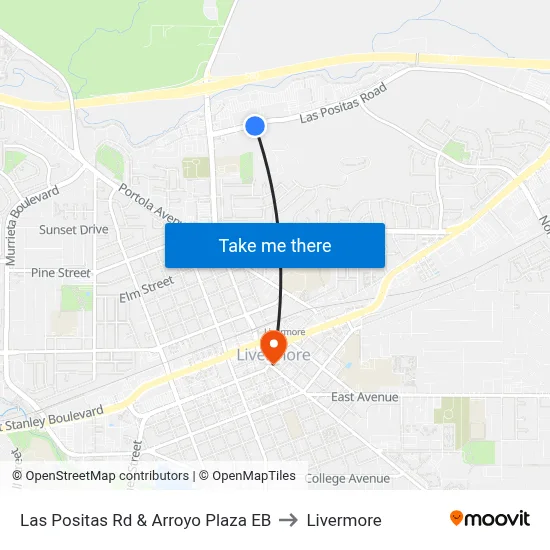 Las Positas Rd & Arroyo Plaza EB to Livermore map