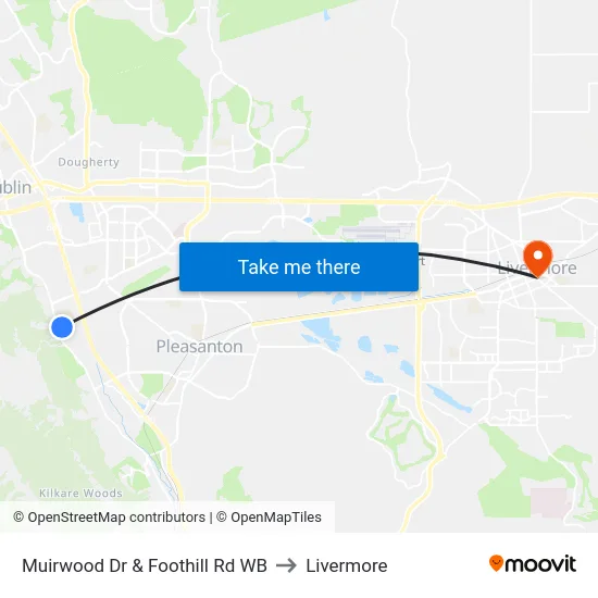 Muirwood Dr & Foothill Rd WB to Livermore map