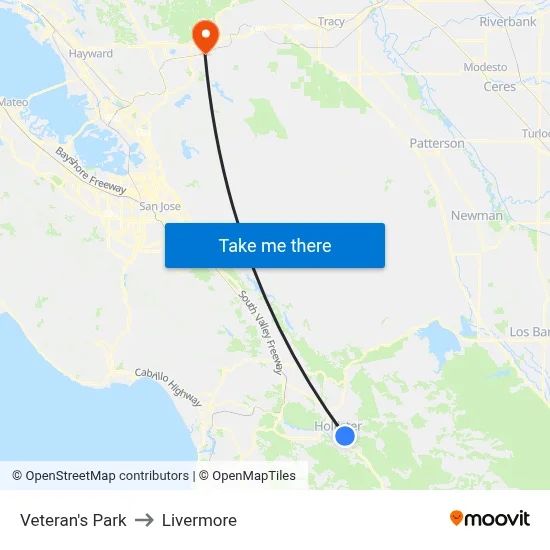 Veteran's Park to Livermore map