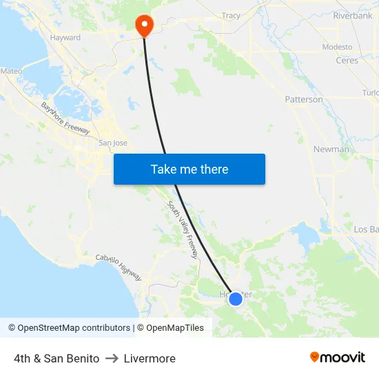 4th & San Benito to Livermore map
