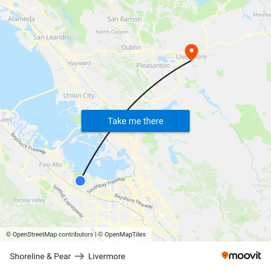 Shoreline & Pear to Livermore map