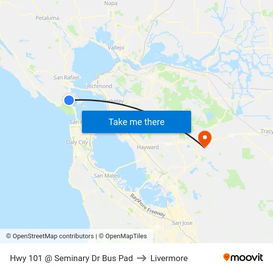 Hwy 101 @ Seminary Dr Bus Pad to Livermore map