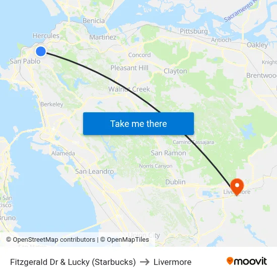 Fitzgerald Dr & Lucky (Starbucks) to Livermore map