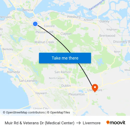 Muir Rd & Veterans Dr (Medical Center) to Livermore map