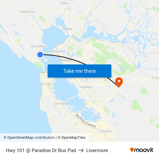 Hwy 101 @ Paradise Dr Bus Pad to Livermore map