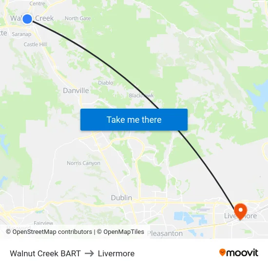 Walnut Creek BART to Livermore map