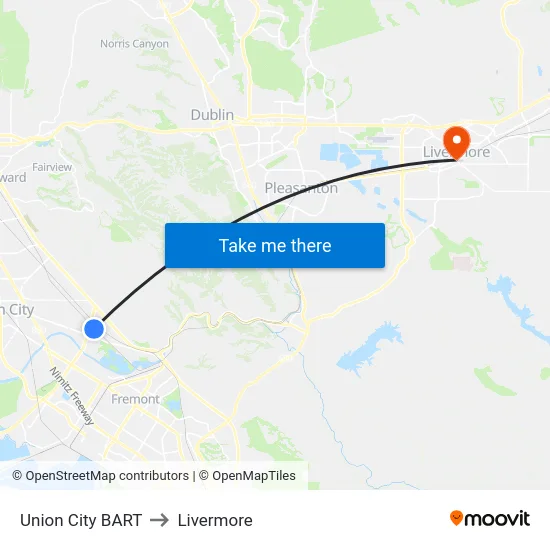 Union City BART to Livermore map