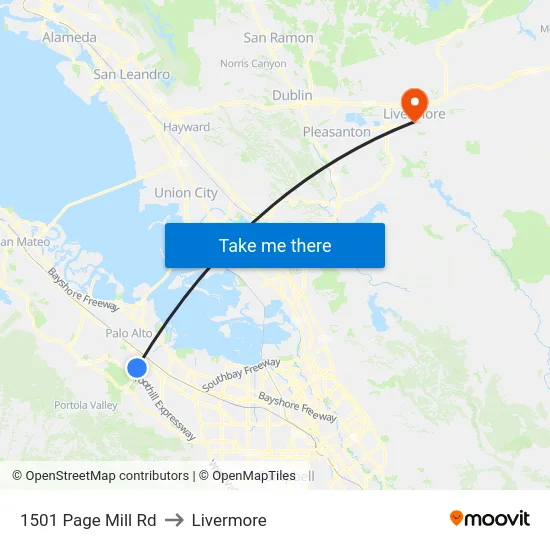 1501 Page Mill Rd to Livermore map