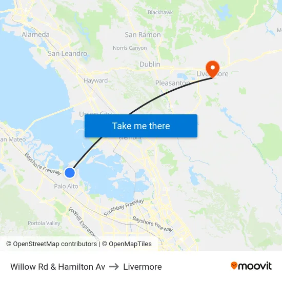 Willow Rd & Hamilton Av to Livermore map