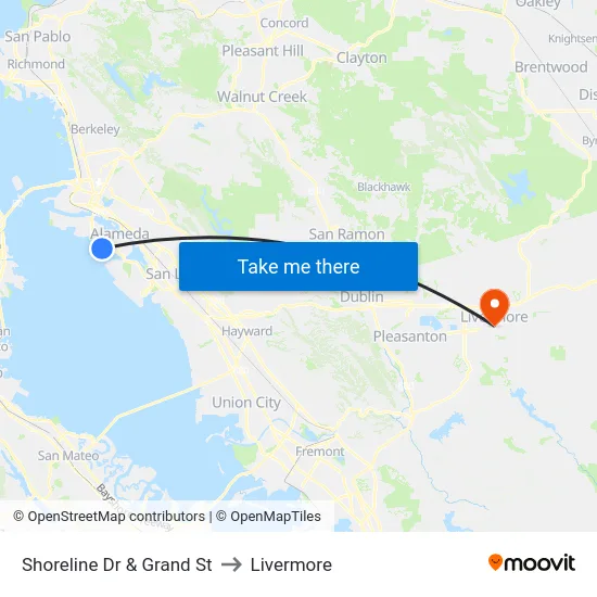 Shoreline Dr & Grand St to Livermore map