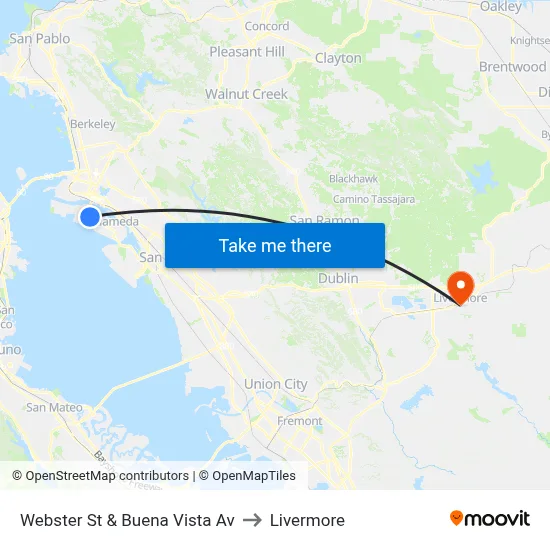 Webster St & Buena Vista Av to Livermore map