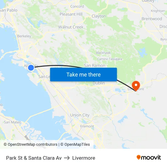 Park St & Santa Clara Av to Livermore map