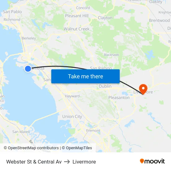 Webster St & Central Av to Livermore map