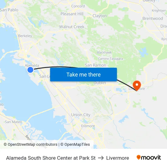 Alameda South Shore Center at Park St to Livermore map