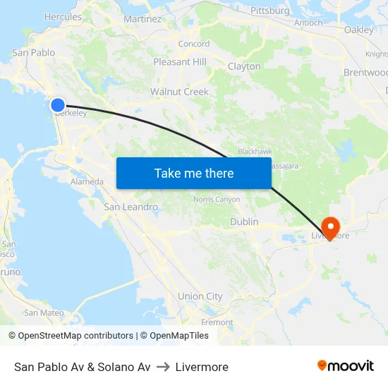 San Pablo Av & Solano Av to Livermore map