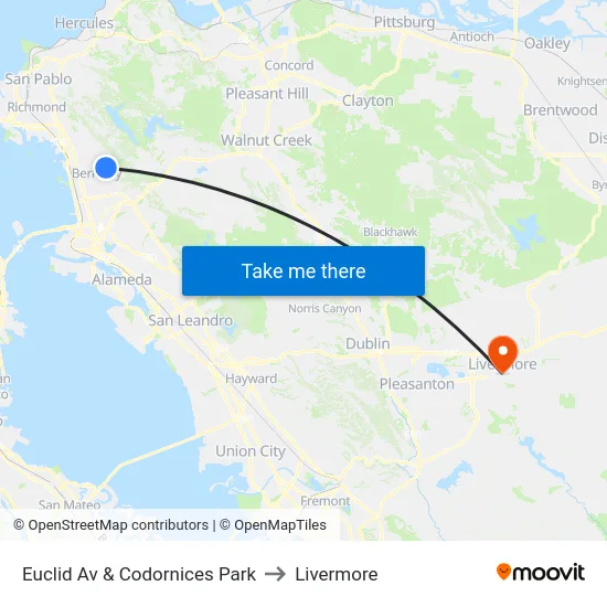 Euclid Av & Codornices Park to Livermore map