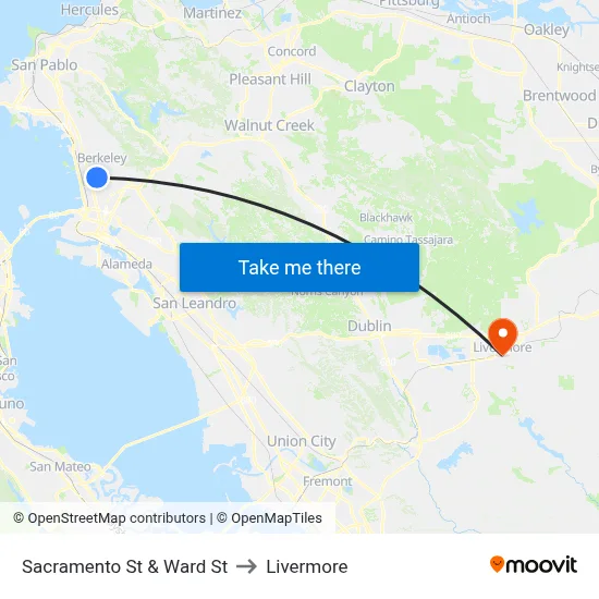 Sacramento St & Ward St to Livermore map
