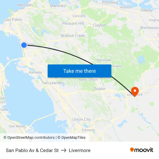 San Pablo Av & Cedar St to Livermore map
