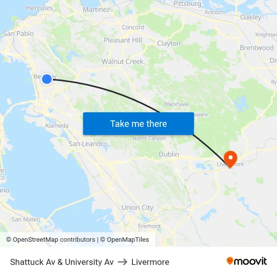 Shattuck Av & University Av to Livermore map