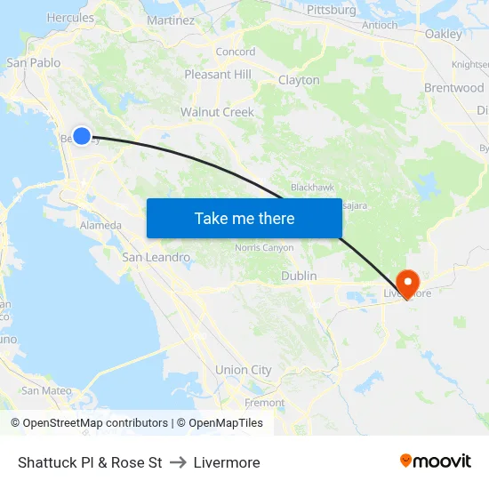 Shattuck Pl & Rose St to Livermore map