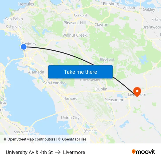 University Av & 4th St to Livermore map