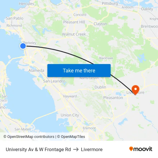 University Av & W Frontage Rd to Livermore map