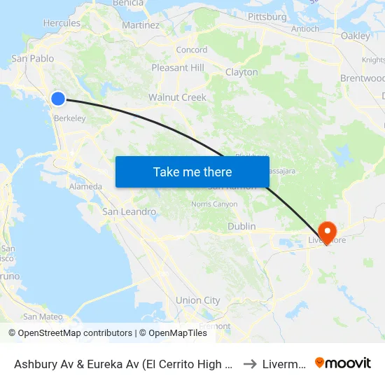 Ashbury Av & Eureka Av (El Cerrito High School) to Livermore map